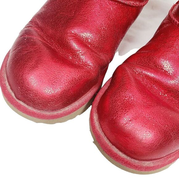 Ugg Classic II‎ Boots 5 Red Shimmer Leather Wool Shearling Lined Pull-On - Picture 4 of 11